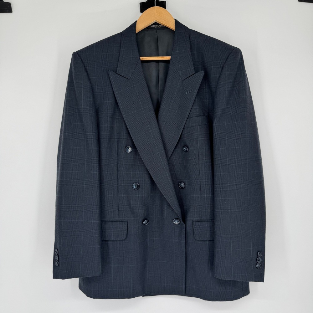 Vintage Jean Baptiste Caumont Blazer Mens XL Wool Blend Double Breasted Plaid